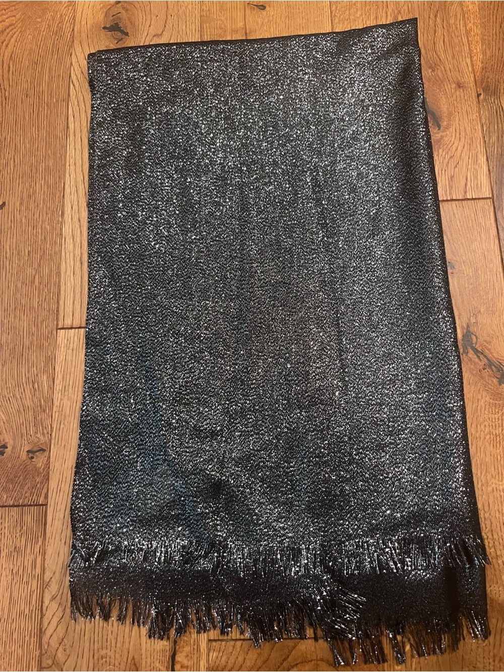 NWOT Liz Claiborne Shimmery Black Scarf Wrap with Fringe Hem